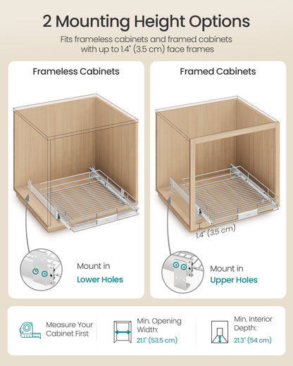 Pull Out Cabinet Organizer, Heavy Duty Steel, Slide Out Shelf, 21.3"x11.6"x5.3", Silver - image 11