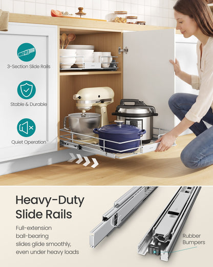 Pull Out Cabinet Organizer, Heavy Duty Steel, Slide Out Shelf, 21.3"x11.6"x5.3", Silver - image 12
