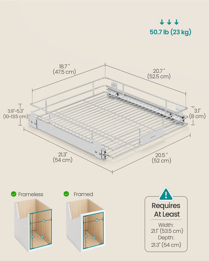 Pull Out Cabinet Organizer, Heavy Duty Steel, Slide Out Shelf, 21.3"x11.6"x5.3", Silver - image 13