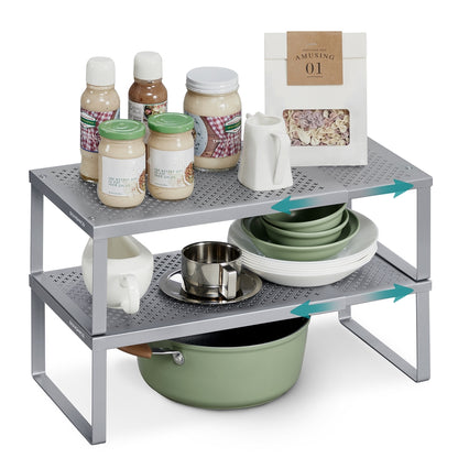 Set of 2 Expandable Kitchen Countertop Shelves - Silver / Set of 2