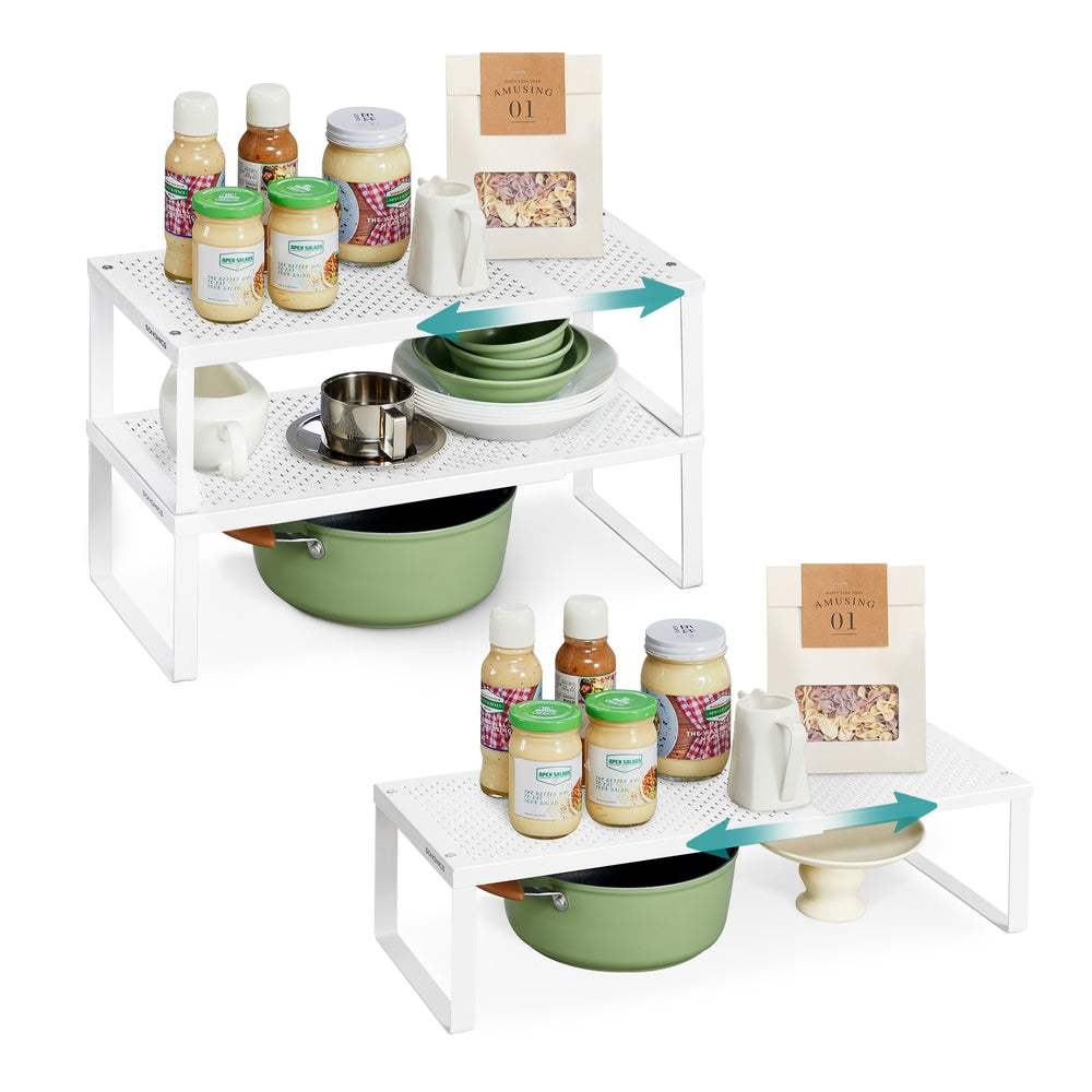 Set of 2 Expandable Kitchen Countertop Shelves - Matte White / Set of 3