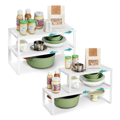 Set of 2 Expandable Kitchen Countertop Shelves - Matte White / Set of 4