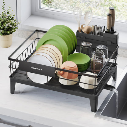 Dish Drying Rack, Kitchen Dish Rack, with Drainboard, 360° Rotatable and Extendable Spout