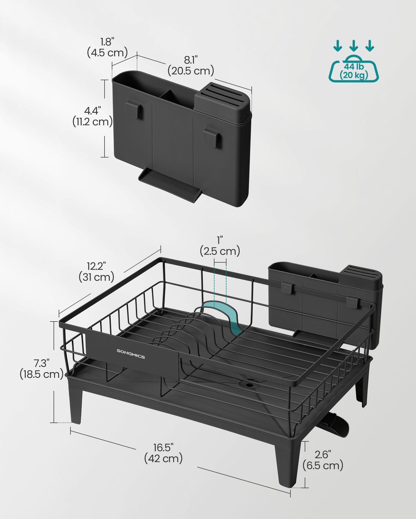 Dish Drying Rack, Kitchen Dish Rack, with Drainboard, 360° Rotatable and Extendable Spout
