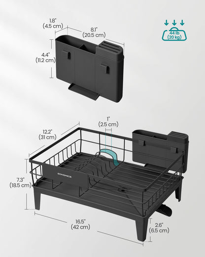 Dish Drying Rack, Kitchen Dish Rack, with Drainboard, 360° Rotatable and Extendable Spout