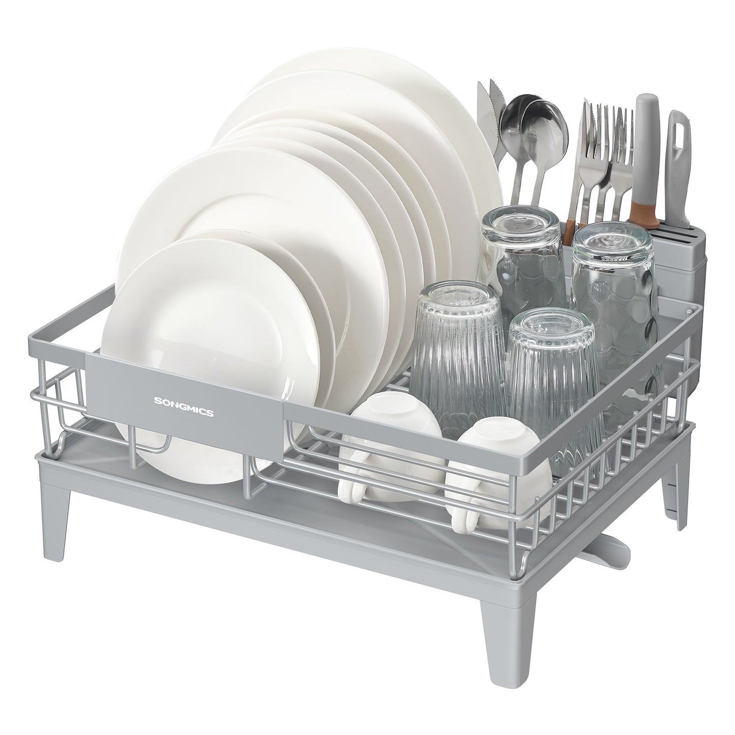 Dish Drying Rack, Kitchen Dish Rack, with Drainboard, 360° Rotatable and Extendable Spout