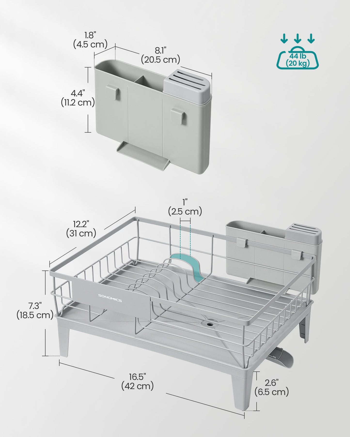 Dish Drying Rack, Kitchen Dish Rack, with Drainboard, 360° Rotatable and Extendable Spout