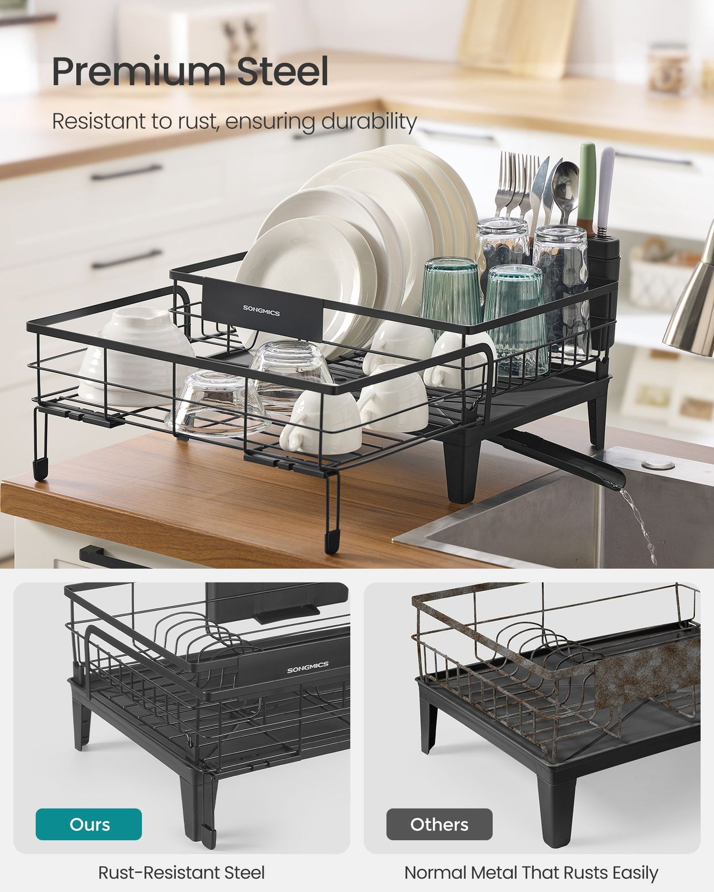 Dish Drying Rack, Kitchen Dish Rack, with Drainboard
