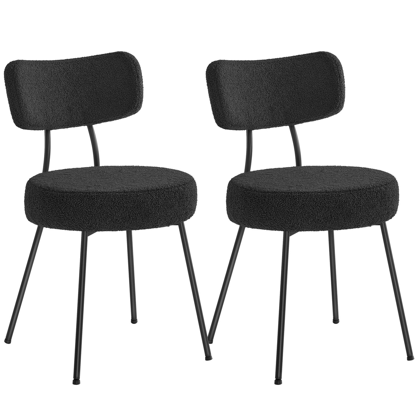 Dining Chairs Set of 2 Teddy Fleece Curved Backrest Steel Frame