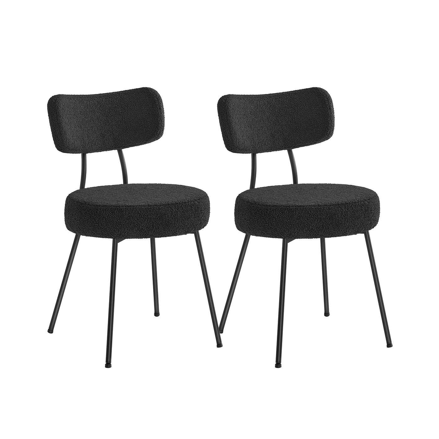 Dining Chairs Set of 2 Teddy Fleece Curved Backrest Steel Frame