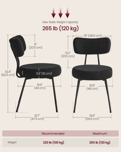 Dining Chairs Set of 2 Teddy Fleece Curved Backrest Steel Frame