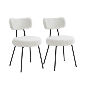 Dining Chairs Set of 2 Teddy Fleece Curved Backrest Steel Frame