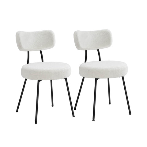 Dining Chairs Set of 2 Teddy Fleece Curved Backrest Steel Frame