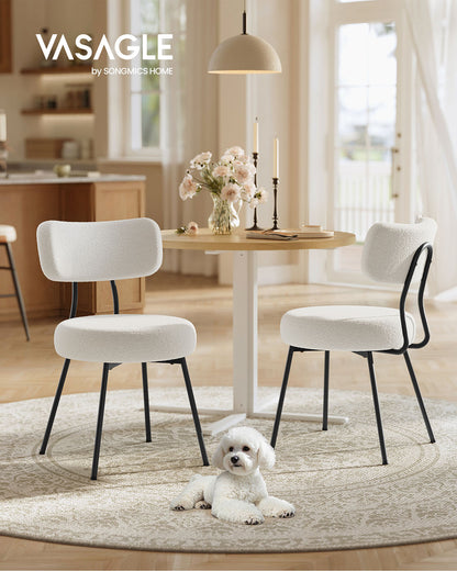 Dining Chairs Set of 2 Teddy Fleece Curved Backrest Steel Frame