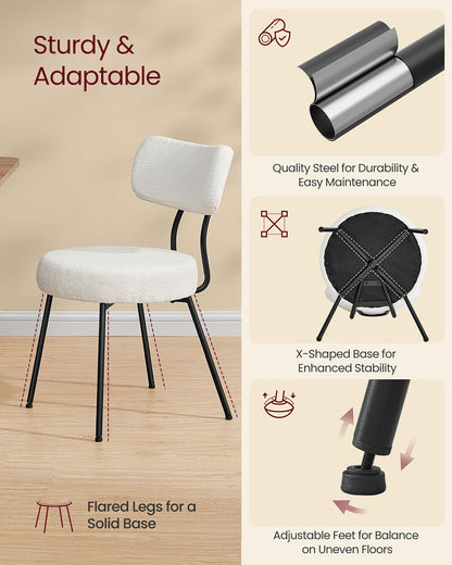 Dining Chairs Set of 2 Teddy Fleece Curved Backrest Steel Frame