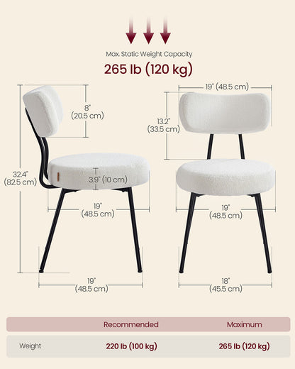 Dining Chairs Set of 2 Teddy Fleece Curved Backrest Steel Frame