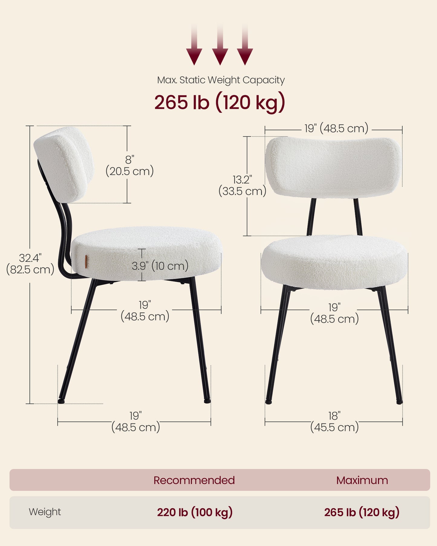 Dining Chairs Set of 6, Modern Upholstered Dining Room Chairs, Cream White