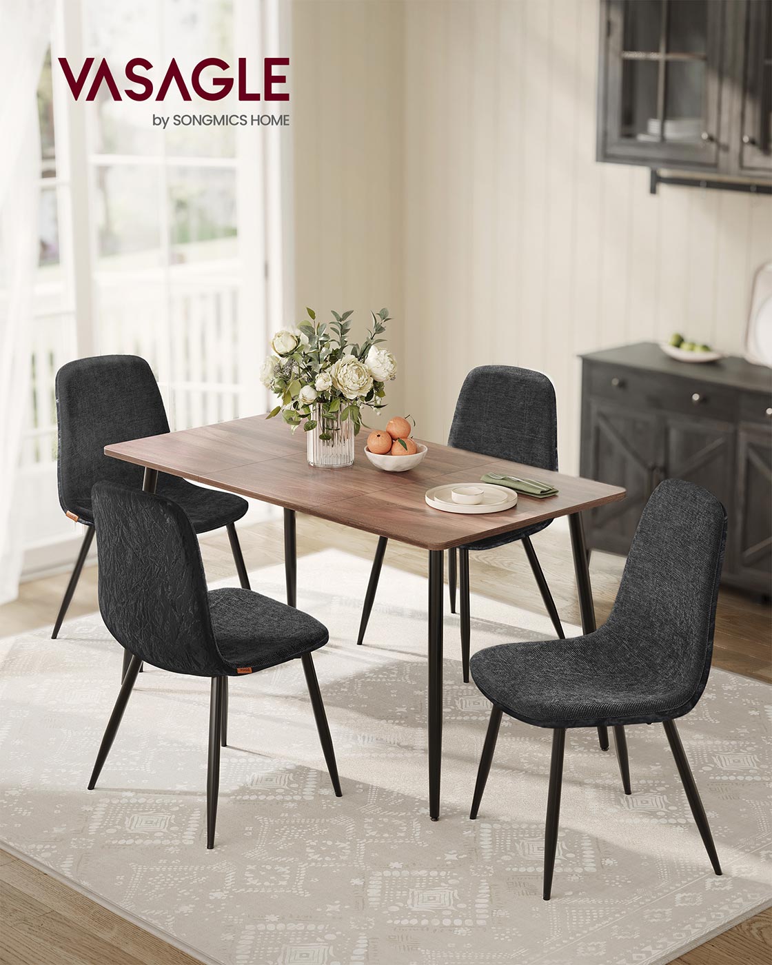 Set of Four Chenille Dining Chairs Slate Grey