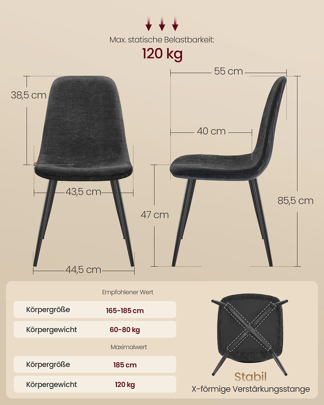 Set of Four Chenille Dining Chairs Slate Grey