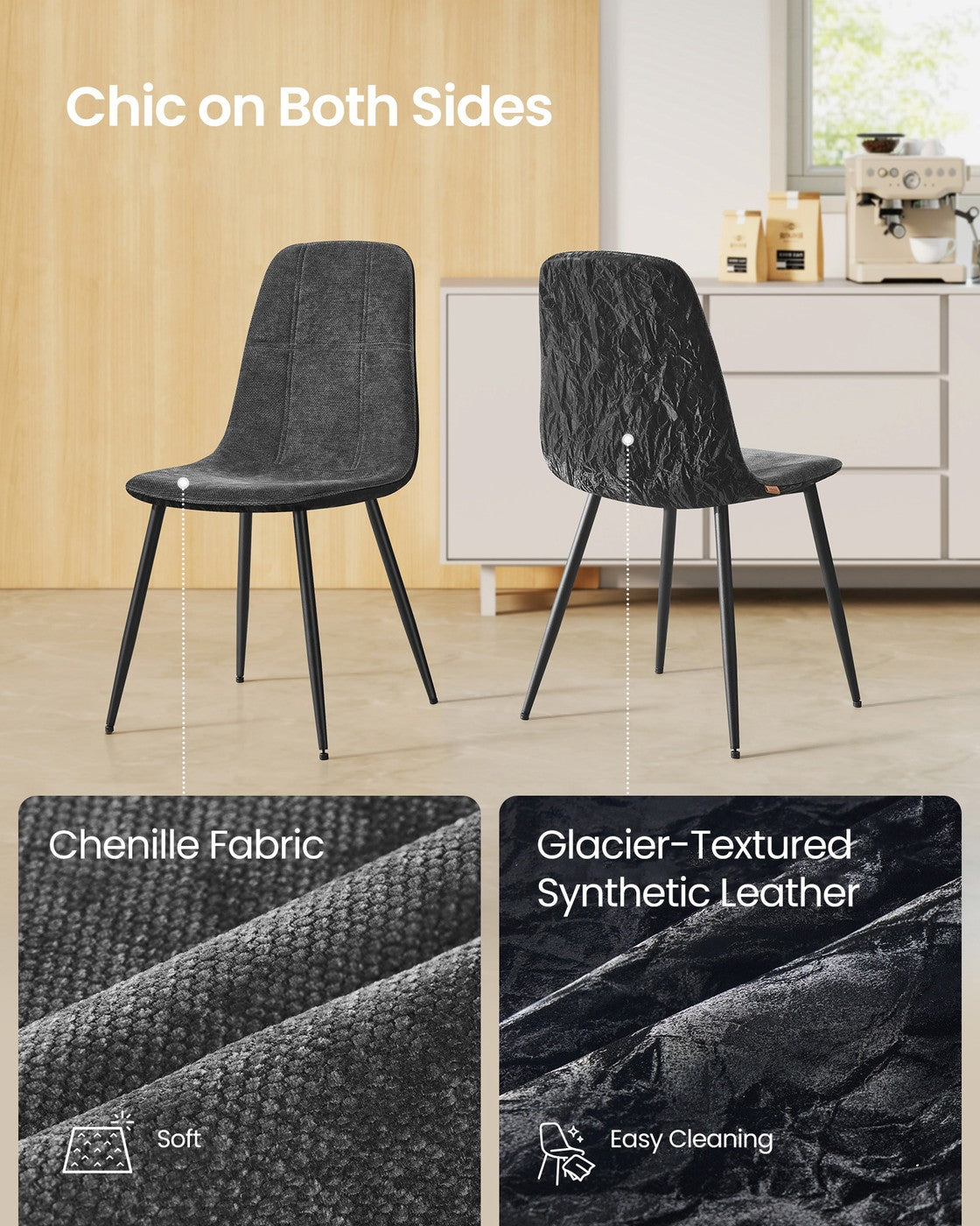 Set of Four Chenille Dining Chairs Slate Grey - image 5