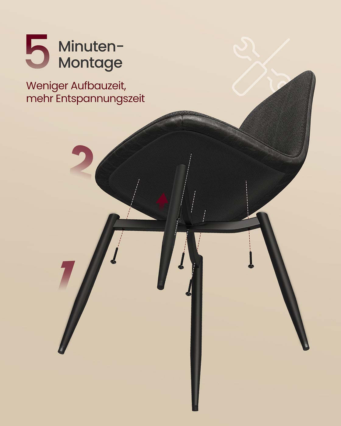 Set of Four Chenille Dining Chairs Slate Grey