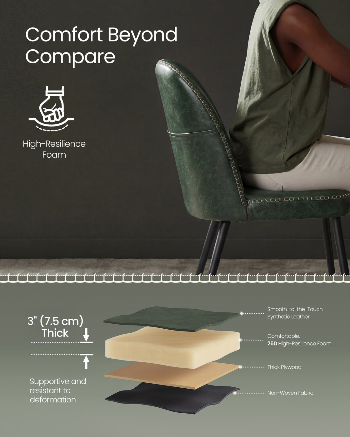 Synthetic leather dining chair with storage pocket