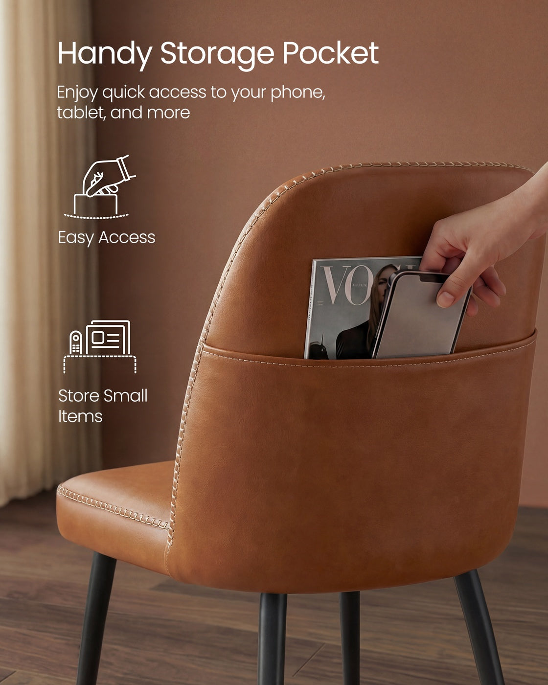 Synthetic leather dining chair with storage pocket - image 6