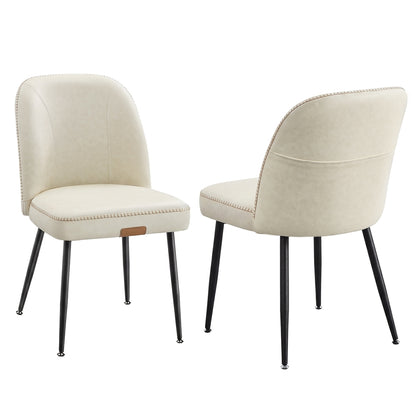 Synthetic leather dining chair with storage pocket - Cream White