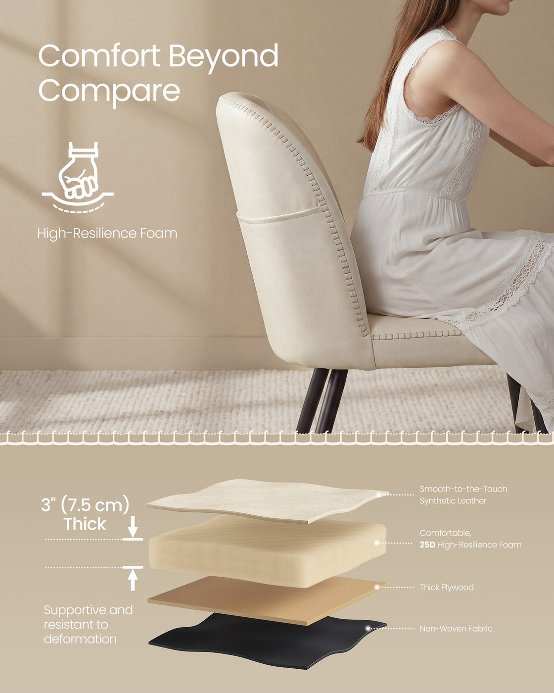 Synthetic leather dining chair with storage pocket