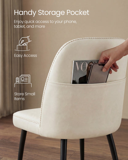 Synthetic leather dining chair with storage pocket