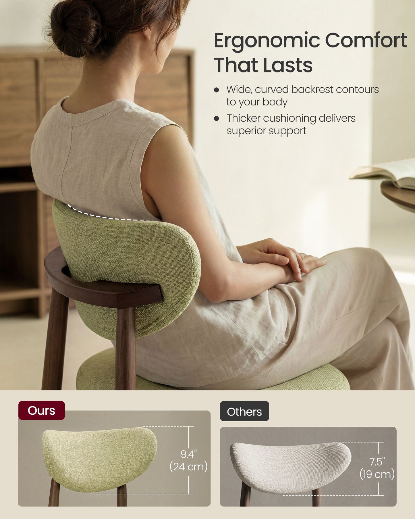 Wooden Dining Chairs Set of 2, Cappuccino Beige - image 22