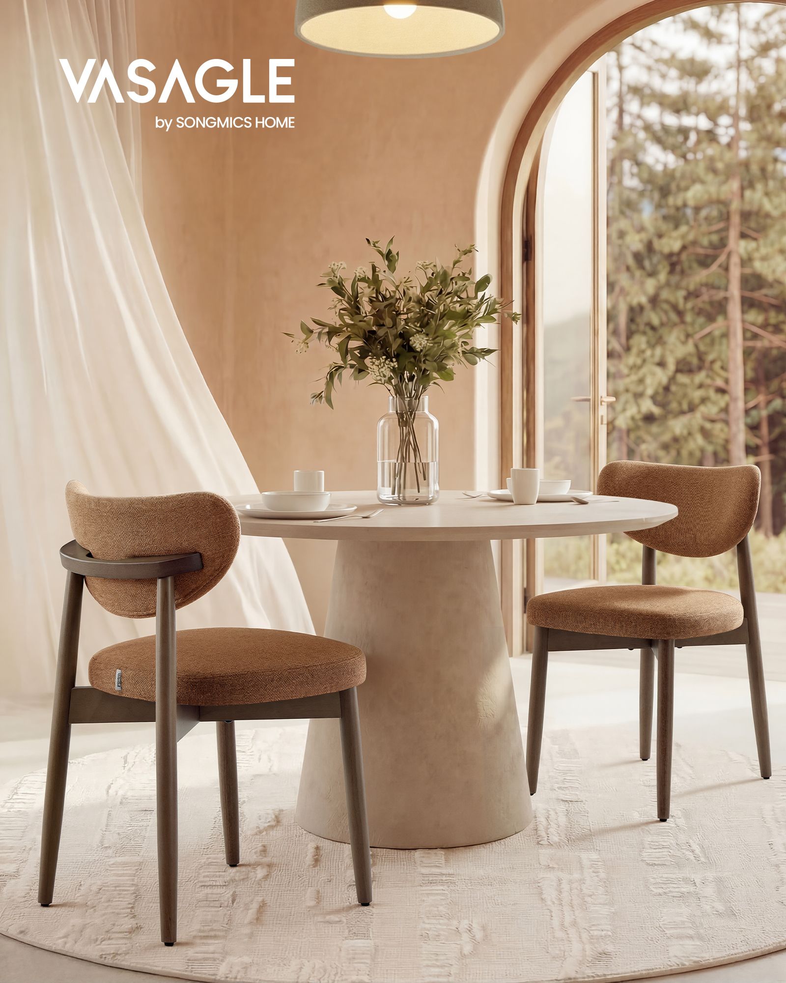 Wooden Dining Chairs Set of 2, Cappuccino Beige - image 18