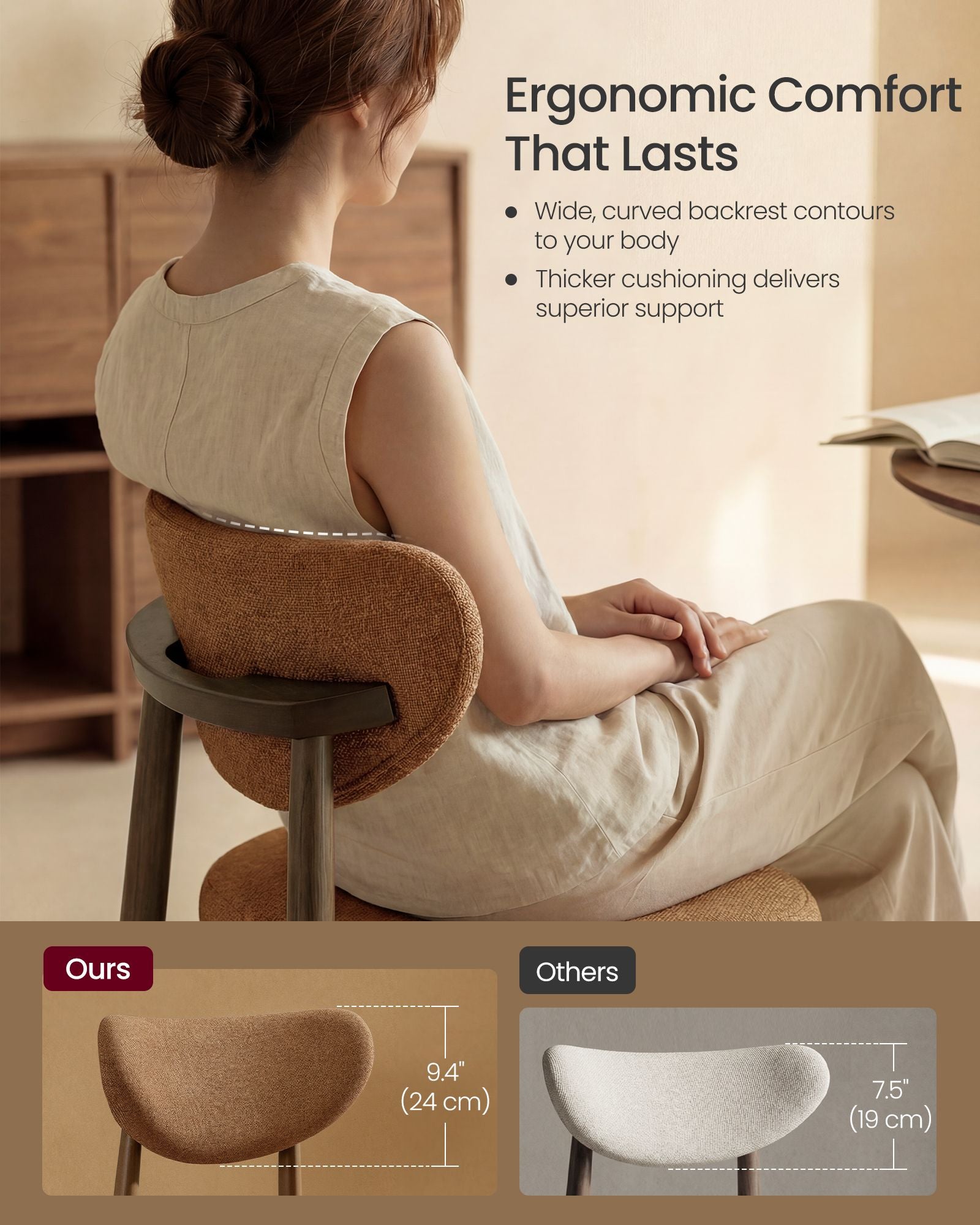 Wooden Dining Chairs Set of 2, Cappuccino Beige - image 7