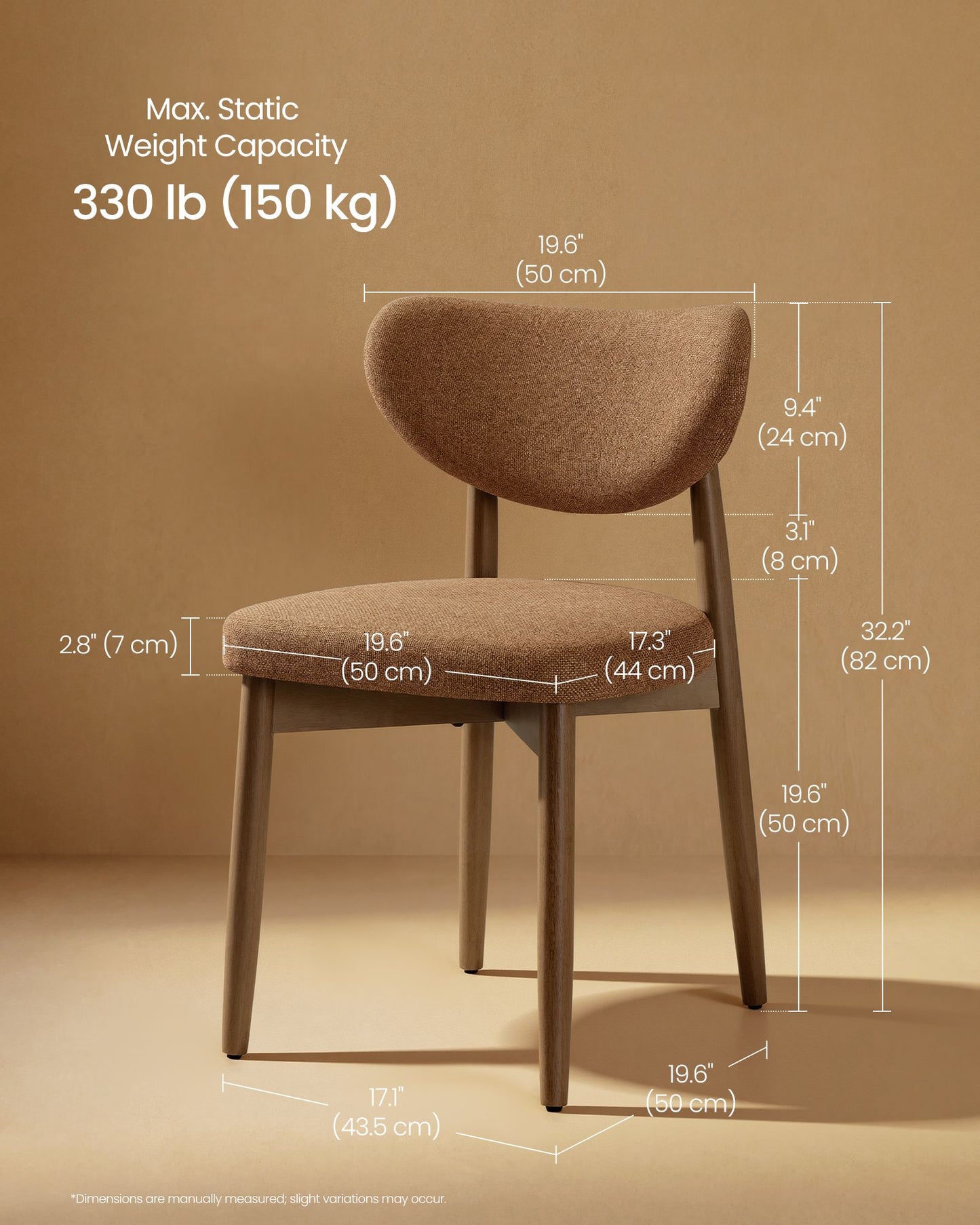 Wooden Dining Chairs Set of 2, Cappuccino Beige - image 8