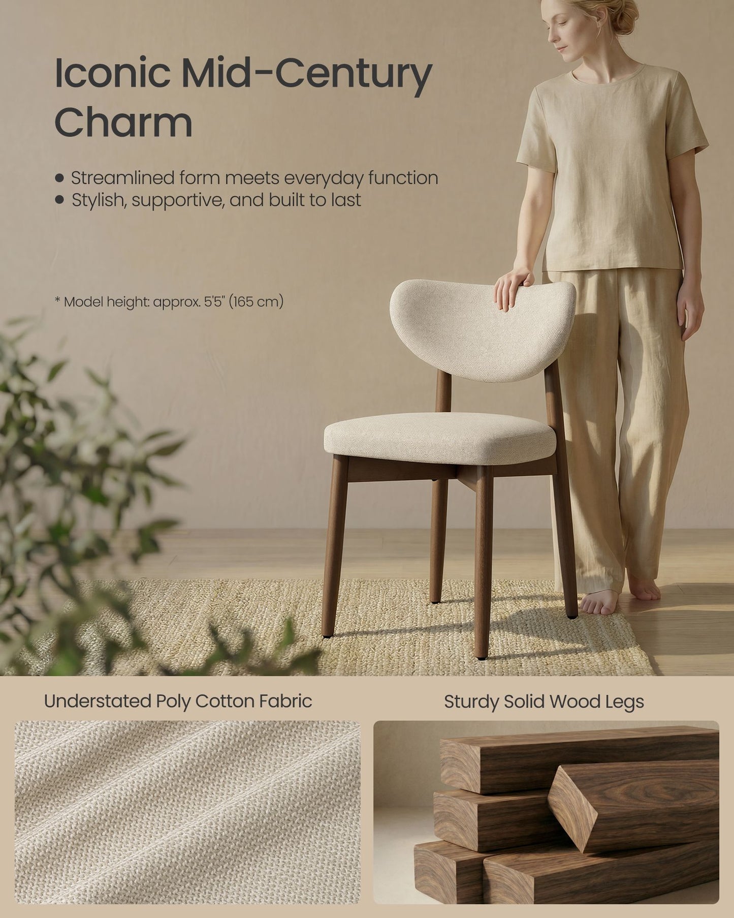 Wooden Dining Chairs Set of 2, Cappuccino Beige - image 2