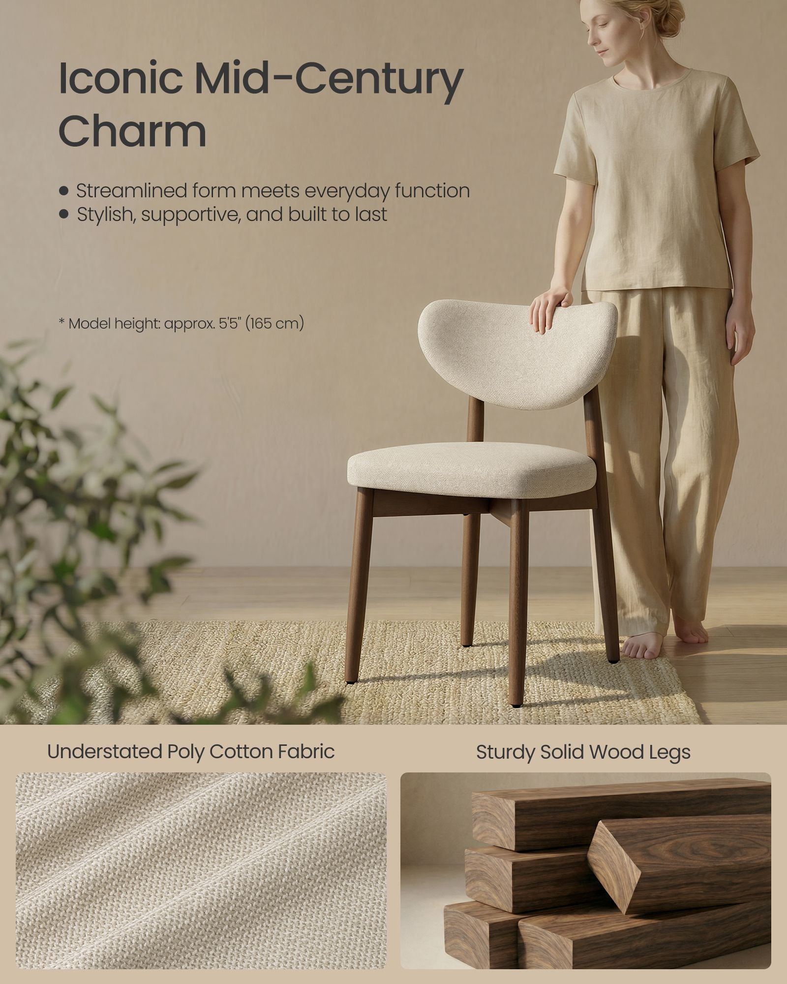 Wooden Dining Chairs Set of 2, Cappuccino Beige - image 2