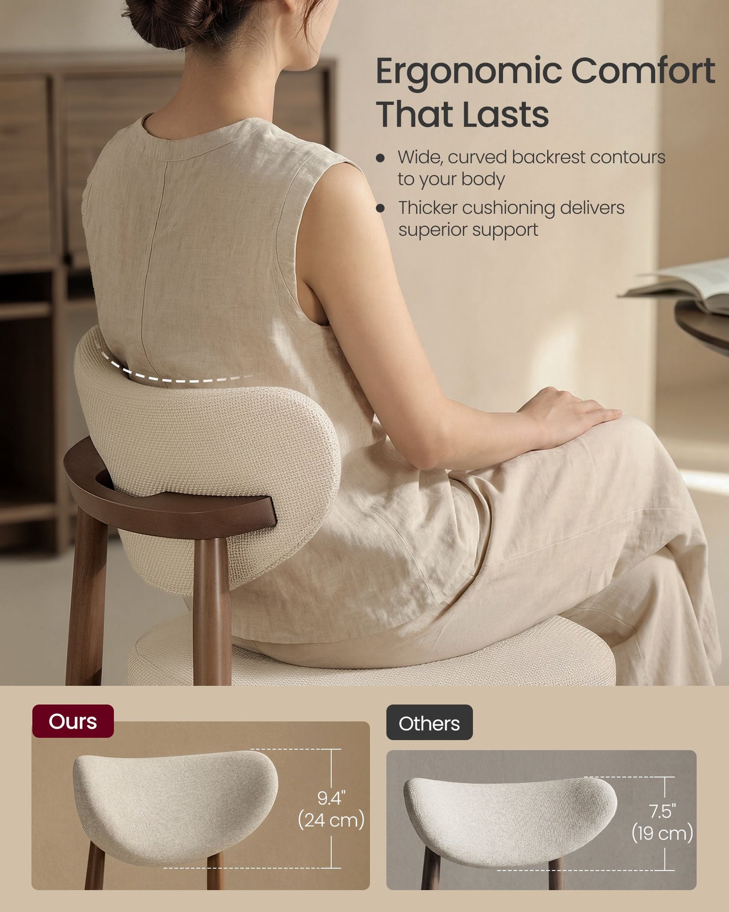 Wooden Dining Chairs Set of 2, Cappuccino Beige - image 3