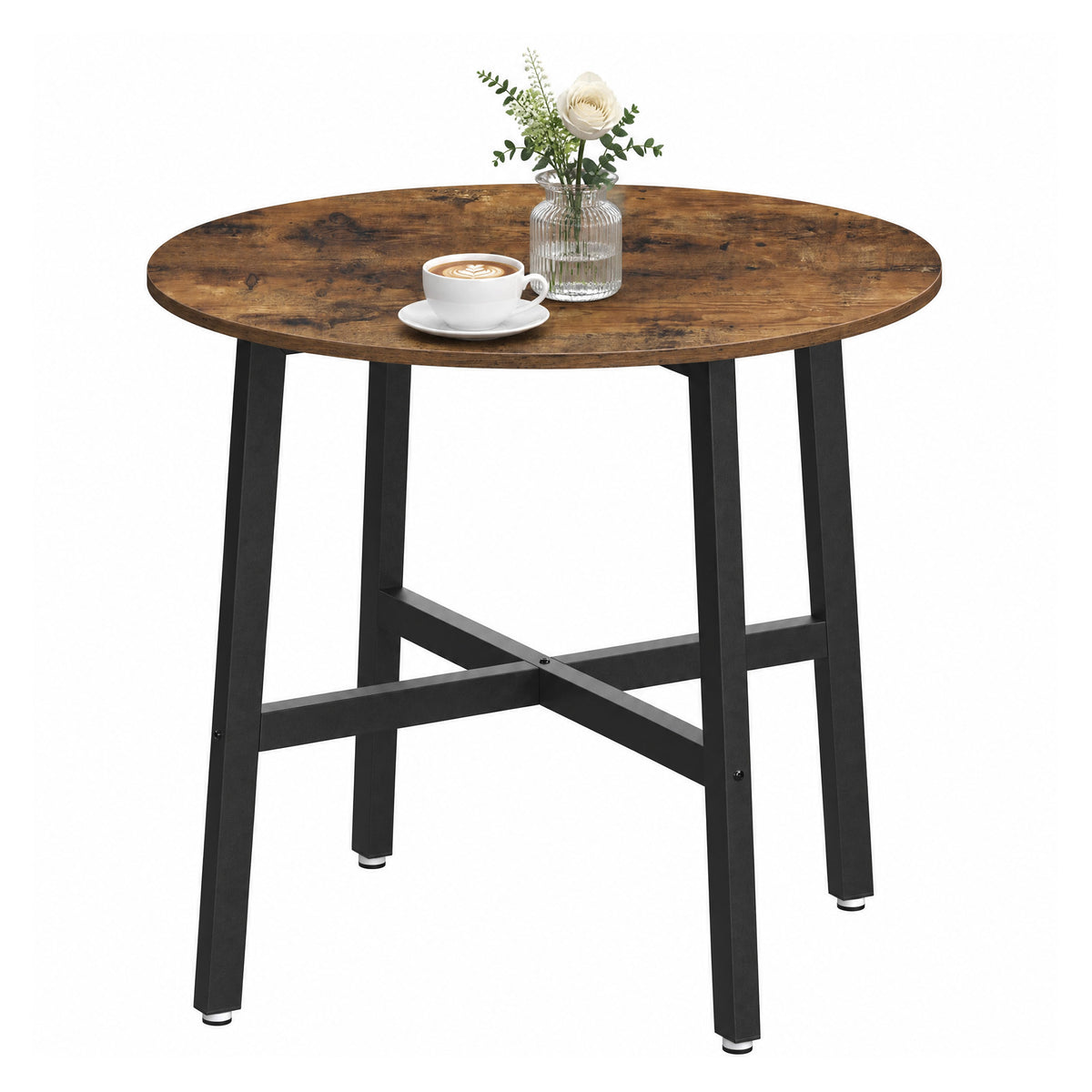 Round Dining Table, Industrial Table for Kitchen, Living Room, Rustic Brown and Black - image 2