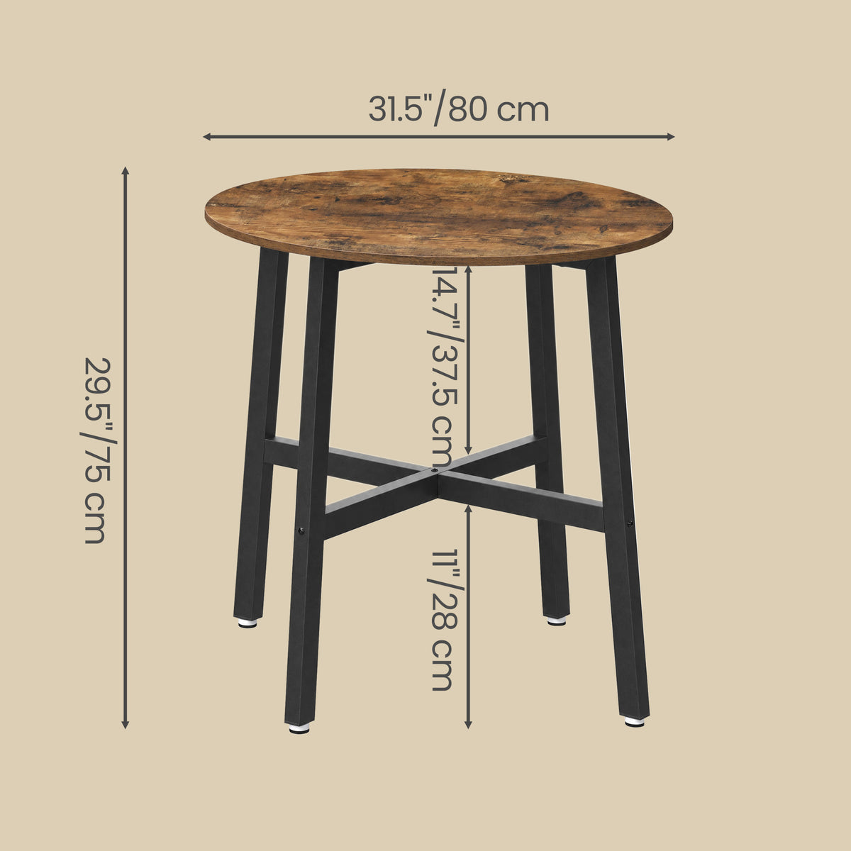 Round Dining Table, Industrial Table for Kitchen, Living Room, Rustic Brown and Black - image 3