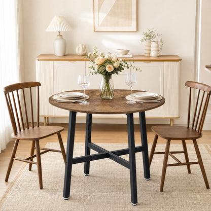 Round Dining Table, Industrial Table for Kitchen, Living Room, Rustic Brown and Black - image 5