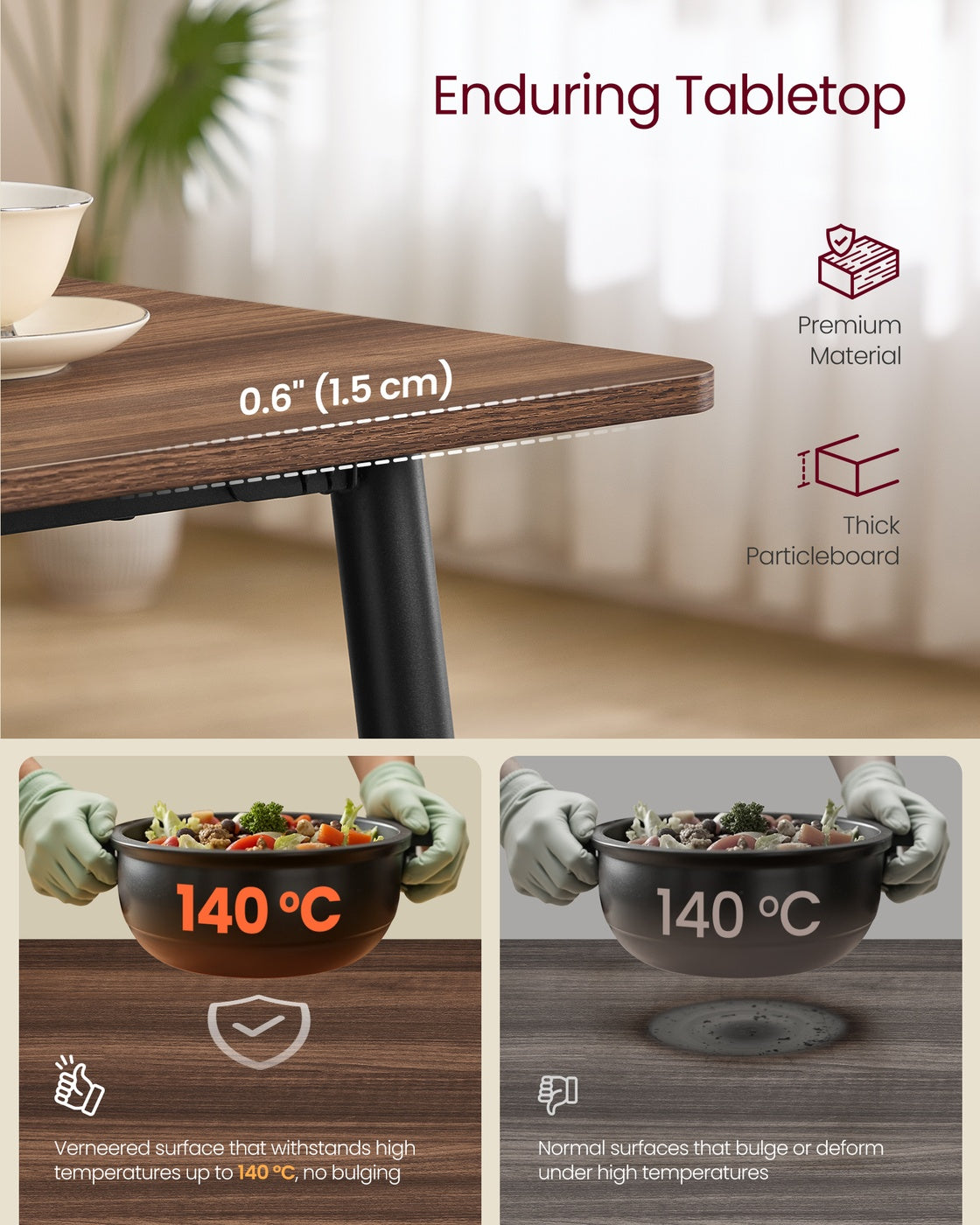 Dining Table Seats 4-6 People 75 x 140 x 75 cm Natural Walnut and Ink Black - image 4