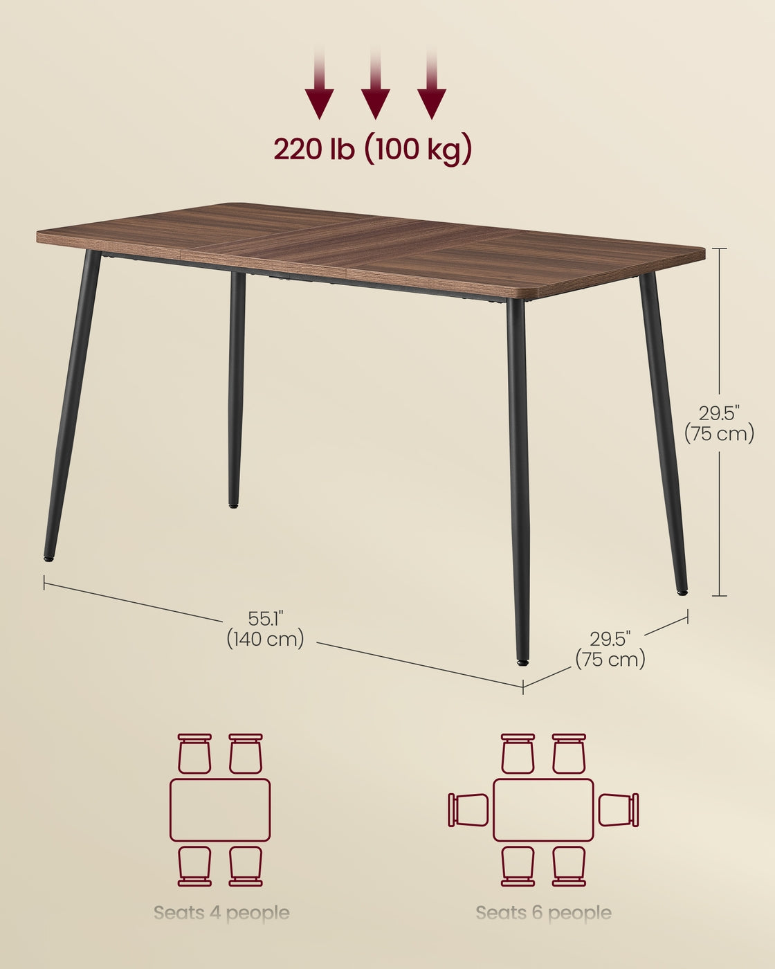 55.1" Dining Table for 4-6 People, Modern Kitchen Table - image 9