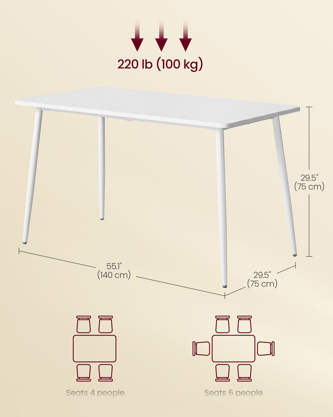 55.1" Dining Table for 4-6 People, Modern Kitchen Table - image 3