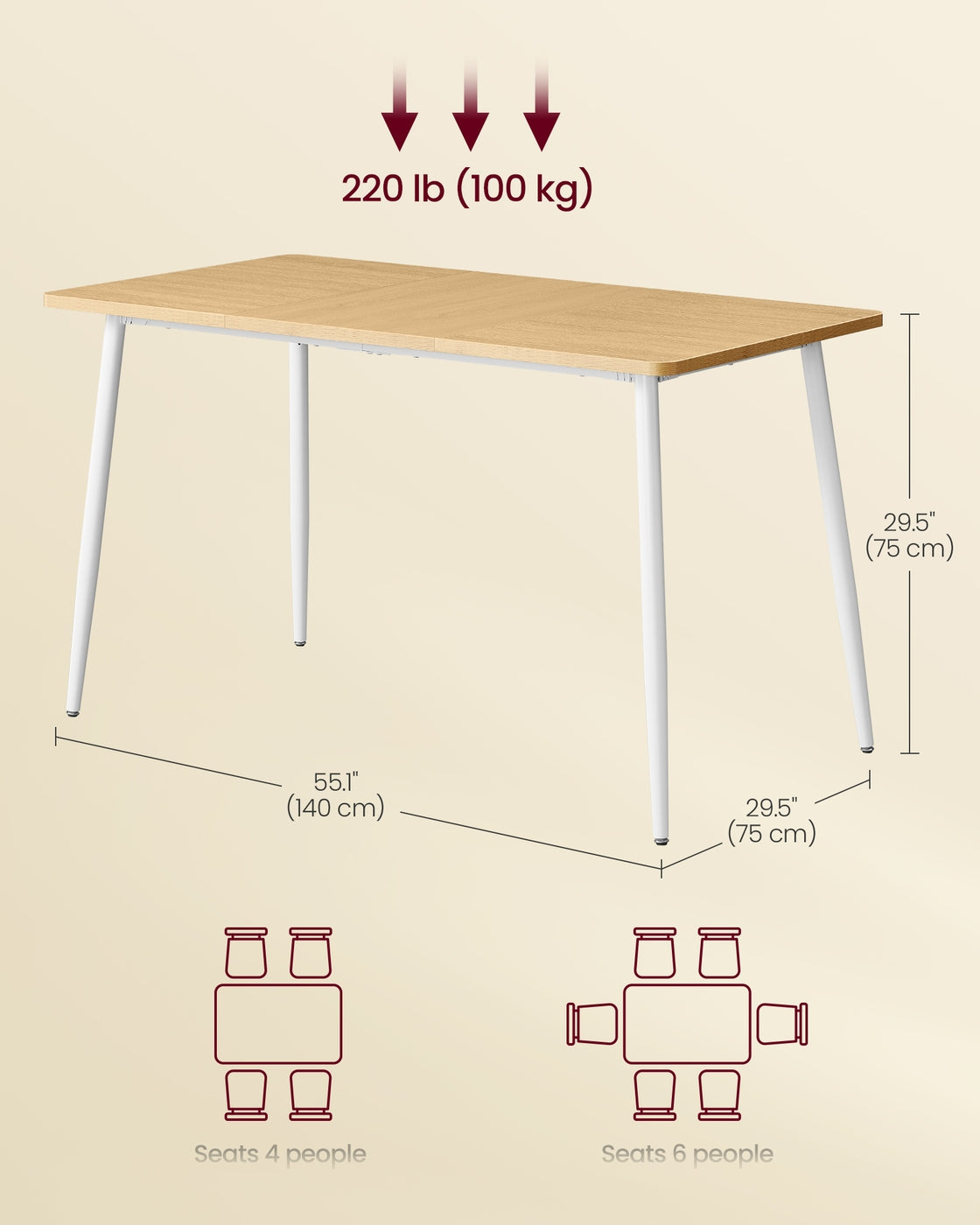 Dining Table Seats 4-6 People 75 x 140 x 75 cm Natural Walnut and Ink Black - image 9