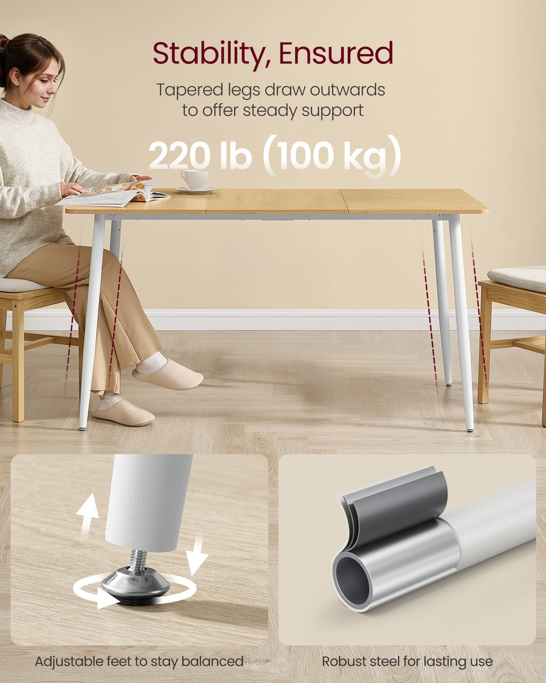Dining Table Seats 4-6 People 75 x 140 x 75 cm Natural Walnut and Ink Black - image 12