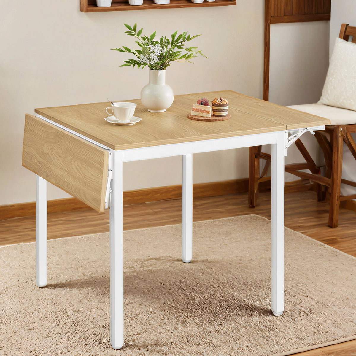 Folding Dining Table, Drop Leaf Extendable, for Small Spaces
