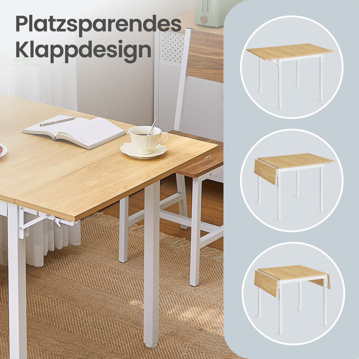 Folding Dining Table, Drop Leaf Extendable, for Small Spaces