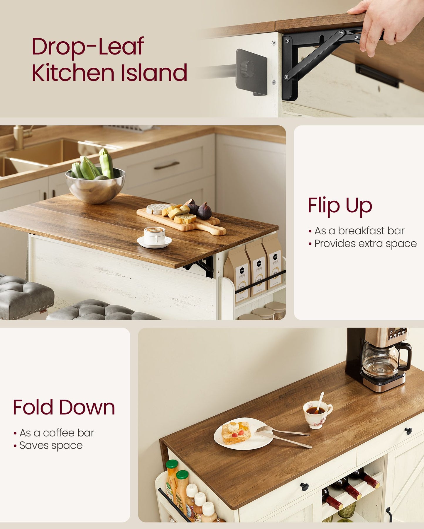 Mobile Kitchen Island with Drop Leaf, Portable Island with Spice Rack, Mobile Cart with Storage Cabinet - image 2