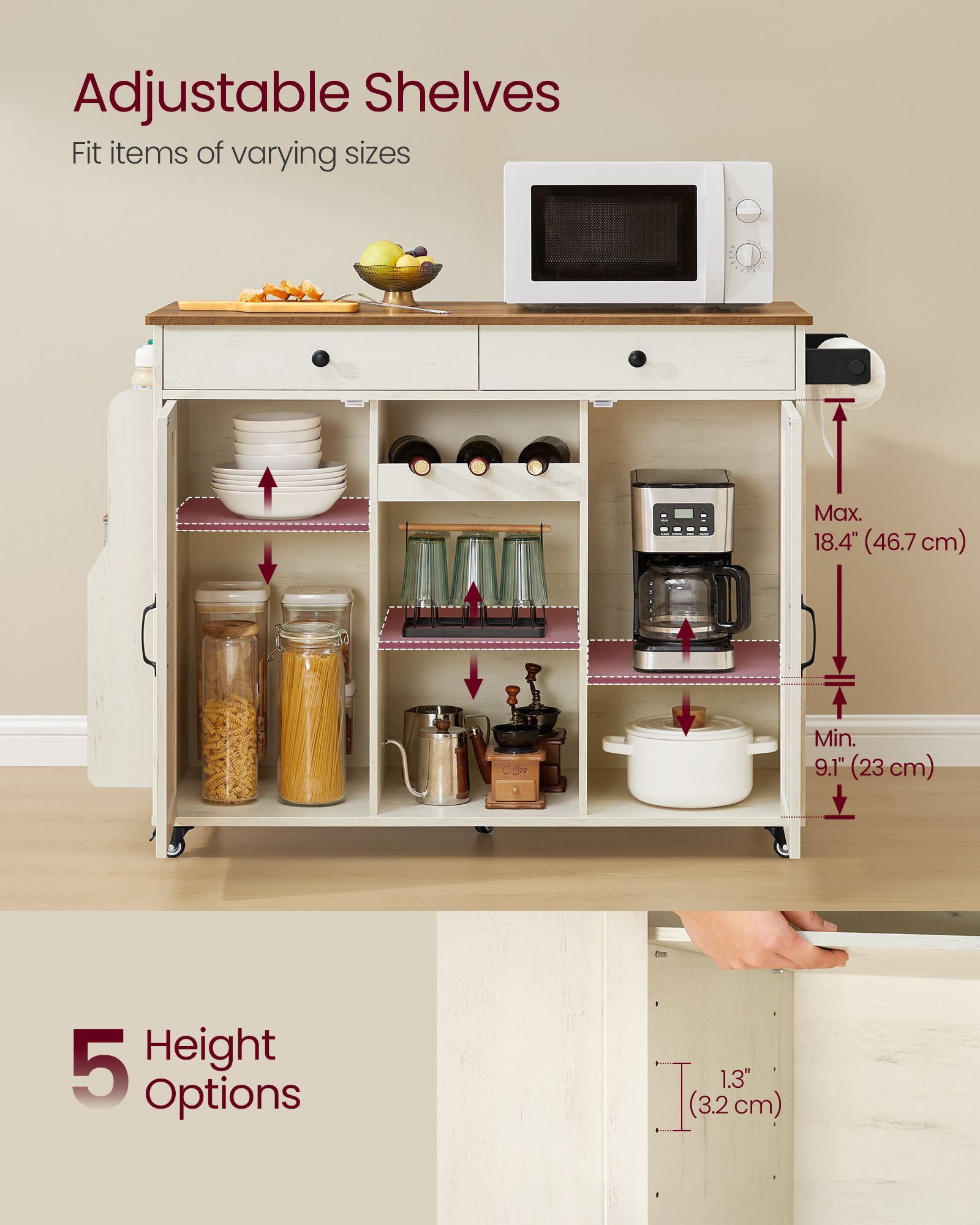 Mobile Kitchen Island with Drop Leaf, Portable Island with Spice Rack, Mobile Cart with Storage Cabinet - image 3