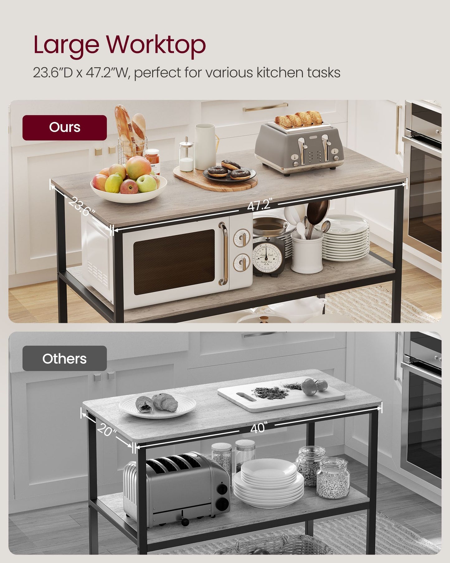 47.2 Inches Kitchen Shelf with Large Worktop